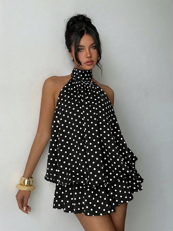 Damen modisches Polka-Dots Set mit hohem Kragen und voluminösen Ärmeln Drune