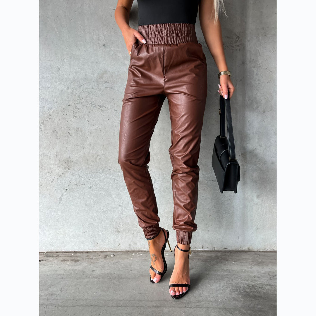 Damen Kunstleder-Hose mit elastischem Bund und schmalem Schnitt Drune
