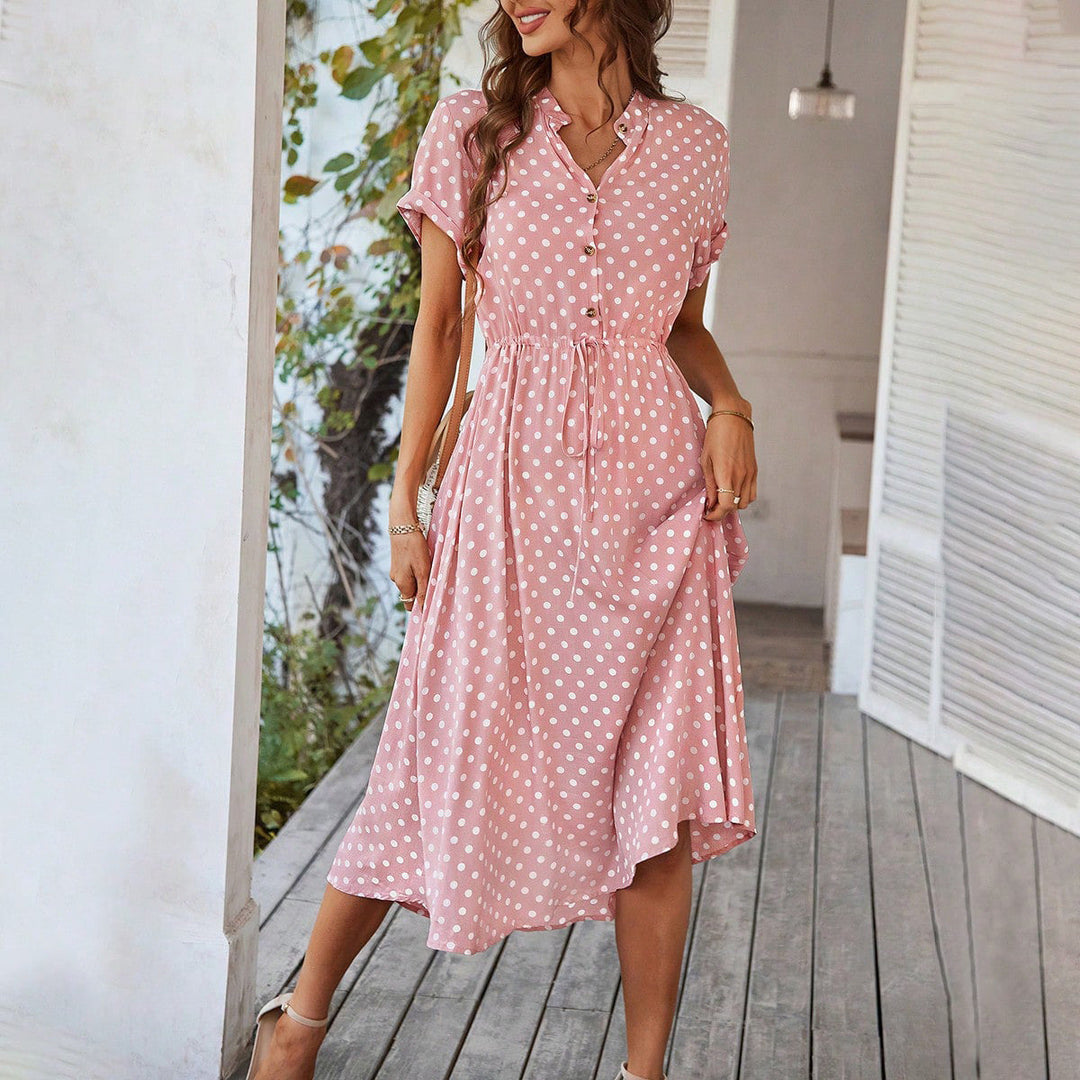 Damen Elegantes Hemdblusenkleid mit tailliertem Design und Polka-Dots Drune
