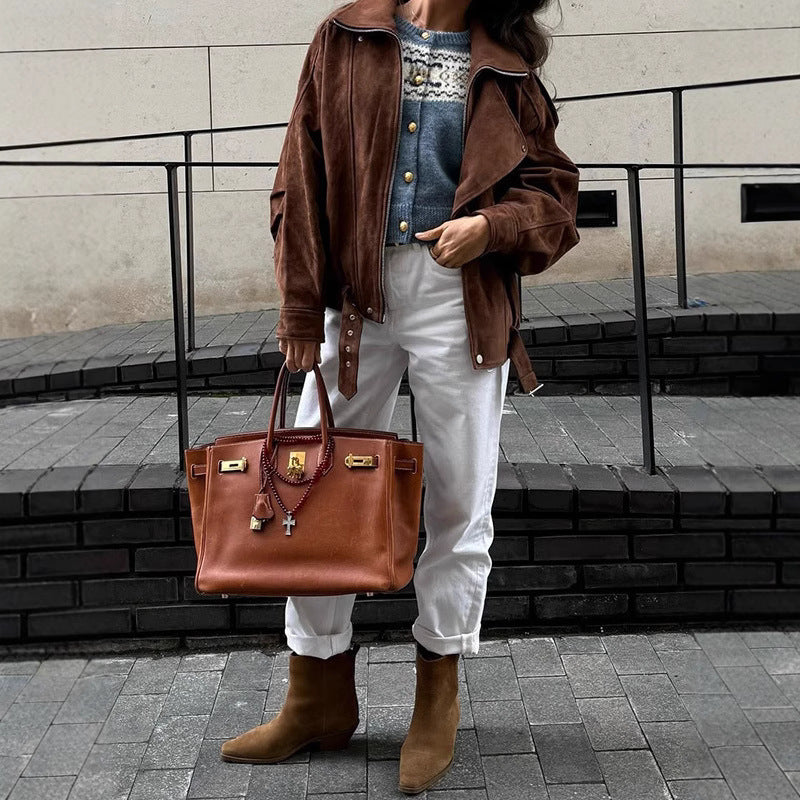 Damen Modische und bequeme Wildlederjacke Drune