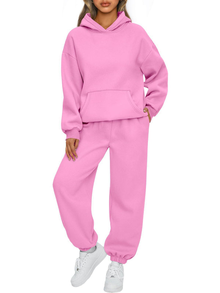 Damen nan Boxy-Hoodie und Palazzo-Jogger Set mit elastischem Knöchelbund Drune