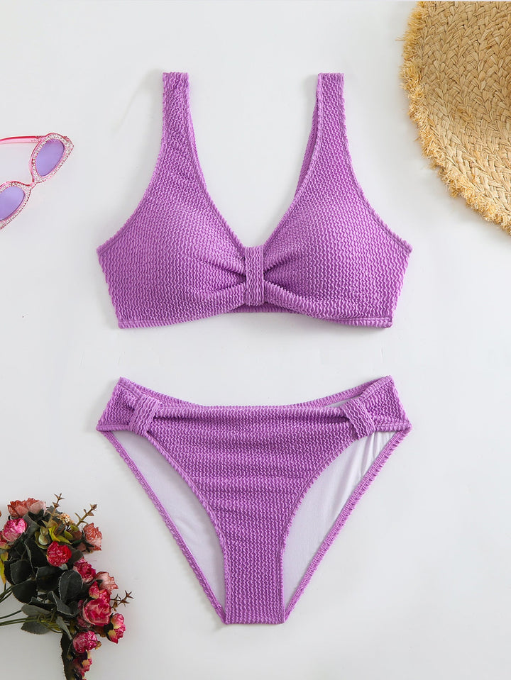 Damen strukturierter Bikini mit versetztem Band Drune