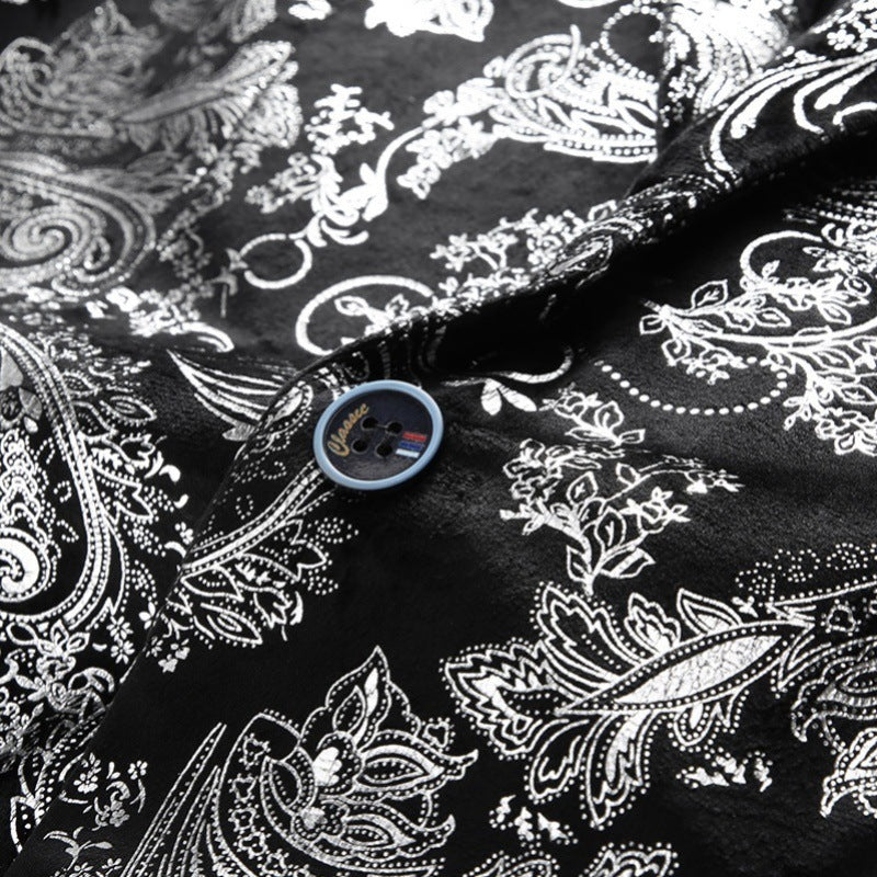 Herren nan ornamentaler Smokingblazer mit Schalkragen, Slim-Fit und edlem Paisley-Druck Drune