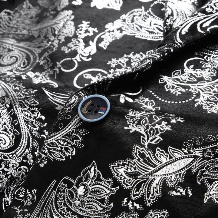 Herren nan ornamentaler Smokingblazer mit Schalkragen, Slim-Fit und edlem Paisley-Druck Drune