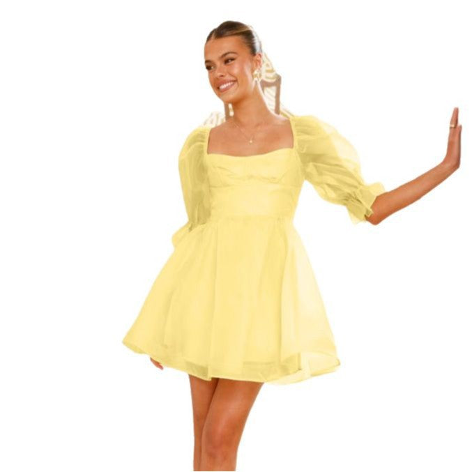 Damen Minikleid mit voluminösen Puffärmeln und herzförmigem Ausschnitt Drune