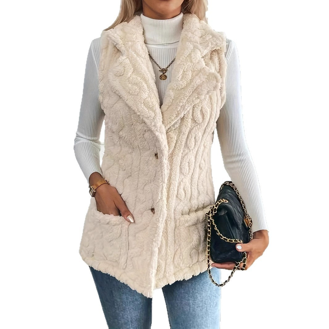 Damen Flauschige Weste mit strukturiertem Design und praktischen Taschen Drune