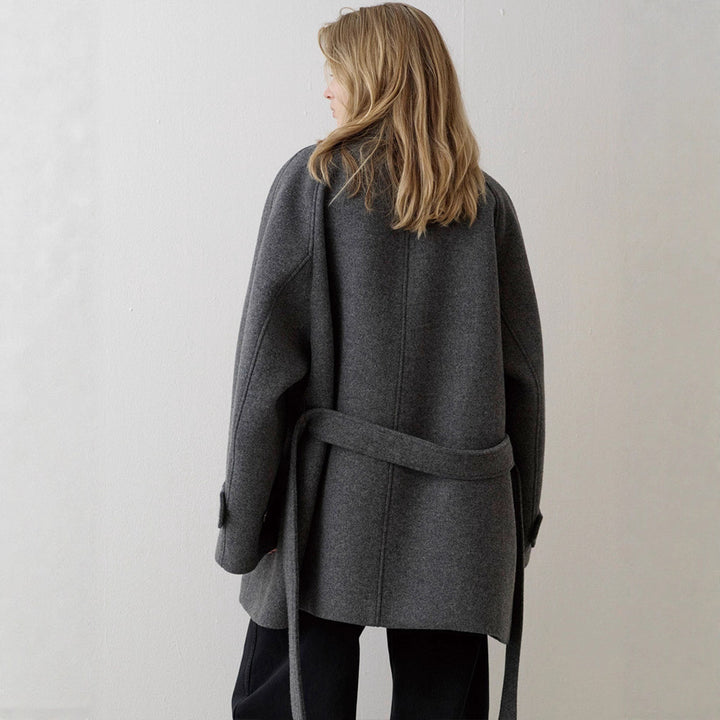 Damen gesteppter Wollmantel mit elegantem Kragen Drune