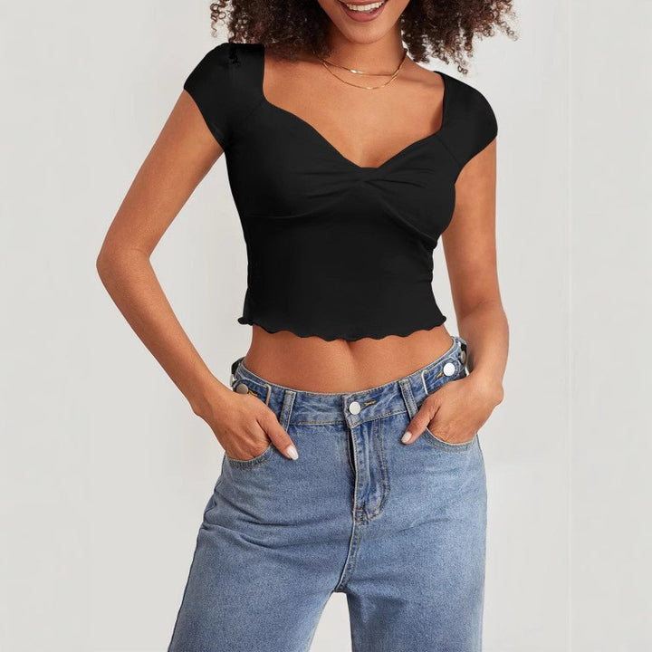 Damen Crop-Top mit herzförmigem Ausschnitt und Raffung Drune