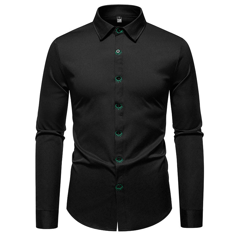Herren elegantes Langarmhemd mit kreativen Stickdetails Drune