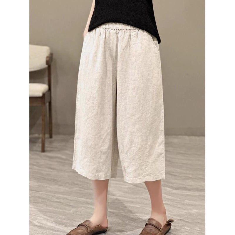 Damen Relaxed Fit Leinen Culotte Shorts Drune