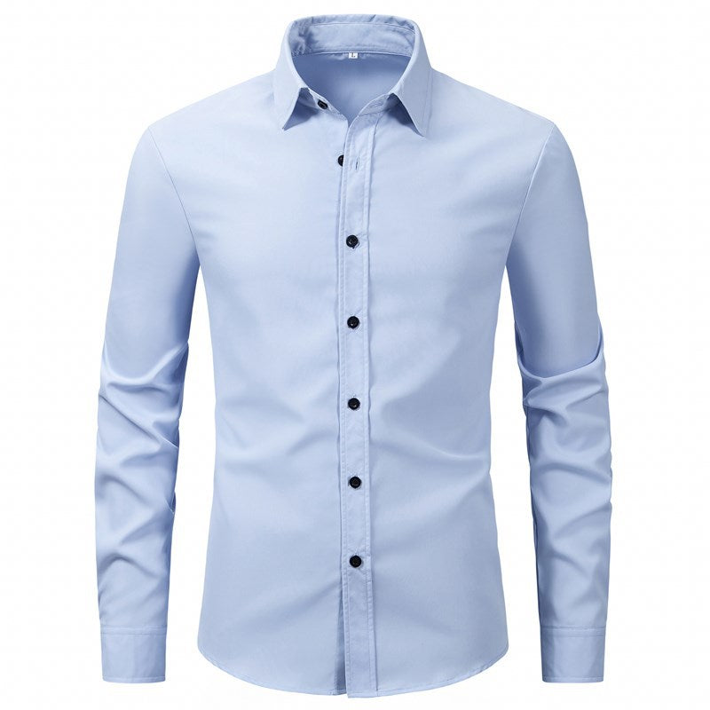 Herren elegantes Langarmhemd aus hochwertiger Baumwolle mit modernem Kragen Drune