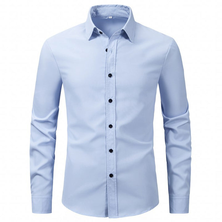Herren elegantes Langarmhemd aus hochwertiger Baumwolle mit modernem Kragen Drune