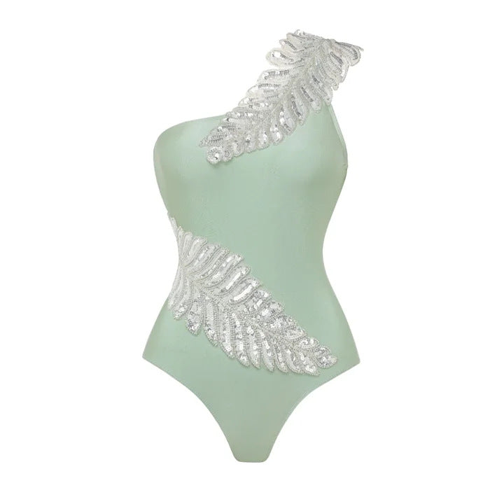 Damen Einseitiger Design Badeanzug mit luxuriösen Pailletten-Akzenten Drune