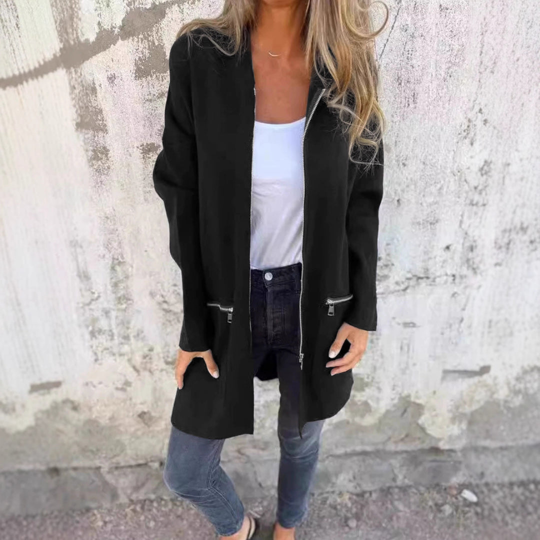 Damen lässige Langjacke mit praktischem Reißverschluss und seitlichen Taschen Drune