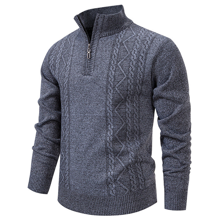 Herren nan gehobener Strickpullover mit Halbzip, Stehkragen und dekorativem Zopfmuster Drune
