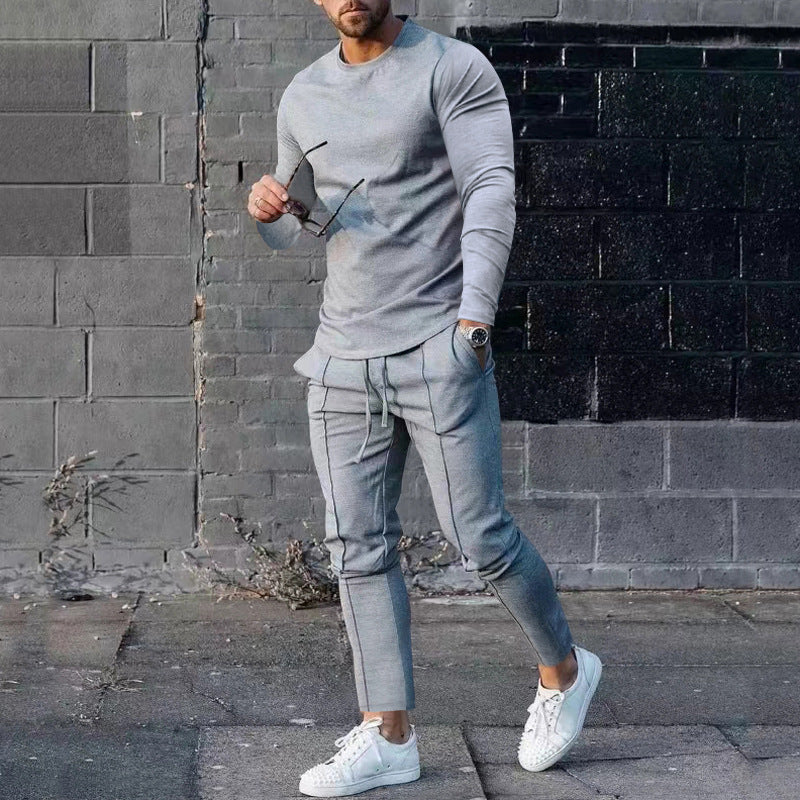 Herren nan athletisches Longsleeve- und Nahtdetail-Jogginghose-Set mit schlanker Passform Drune
