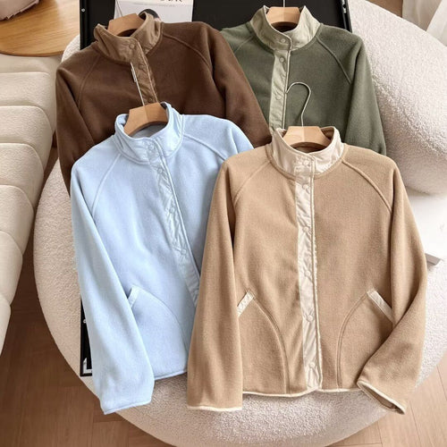 Damen kuschelige Fleece-Jacke mit elastischem Kragen und praktischen Taschen Drune