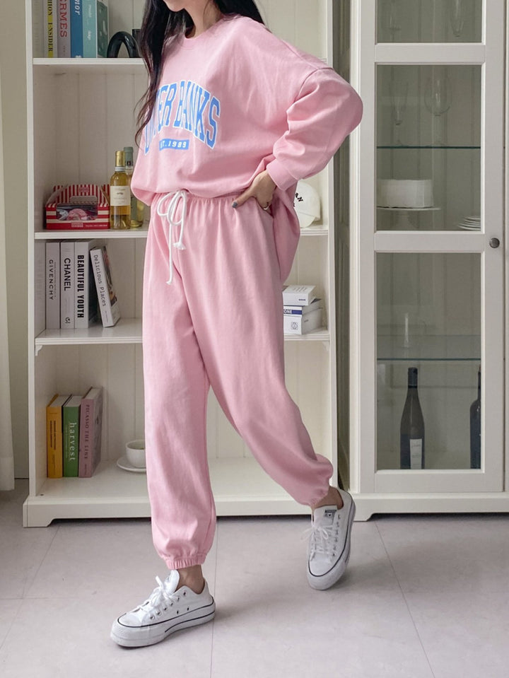 Damen lässiges Sweatshirt- und Jogginghose-Set mit eingesticktem Logo Drune