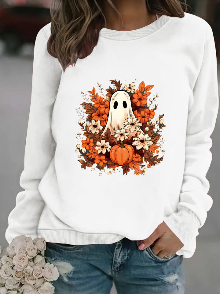 Damen Sweatshirt mit verspielt gruseligem Herbstmotiv Drune