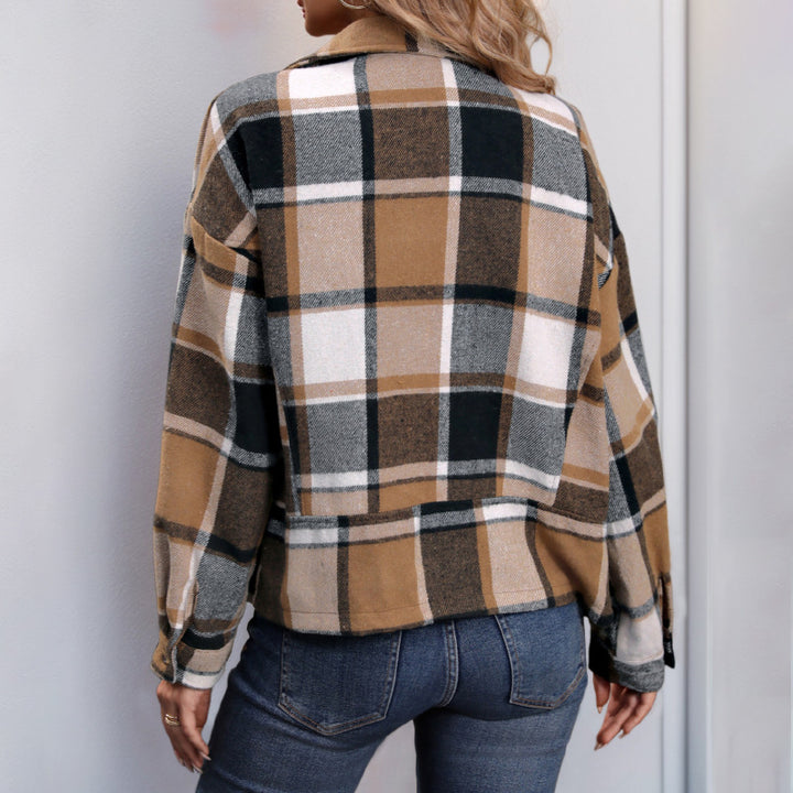 Damen karierte Blazerjacke mit elegantem Stehkragen und modernem Schnitt Drune