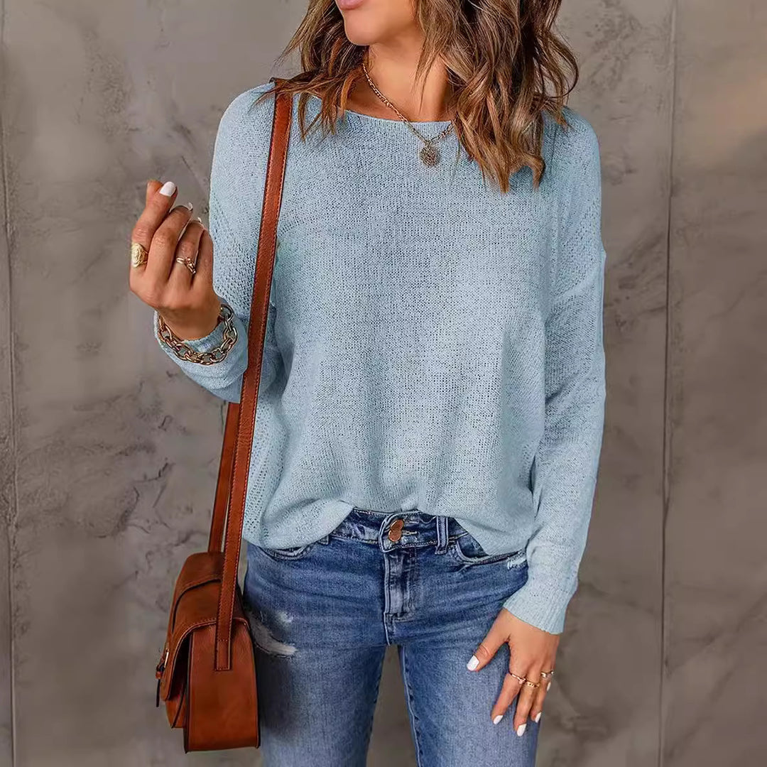 Damen Grober Strickpullover mit weitem Schnitt und dekorativem V-Ausschnitt Drune