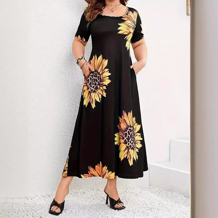 Damen Elegantes Maxikleid mit Blumenmuster und Taschen Drune