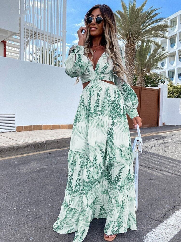 Damen Maxikleid mit floralem Schnitt und hübschen Rüschendetails Drune