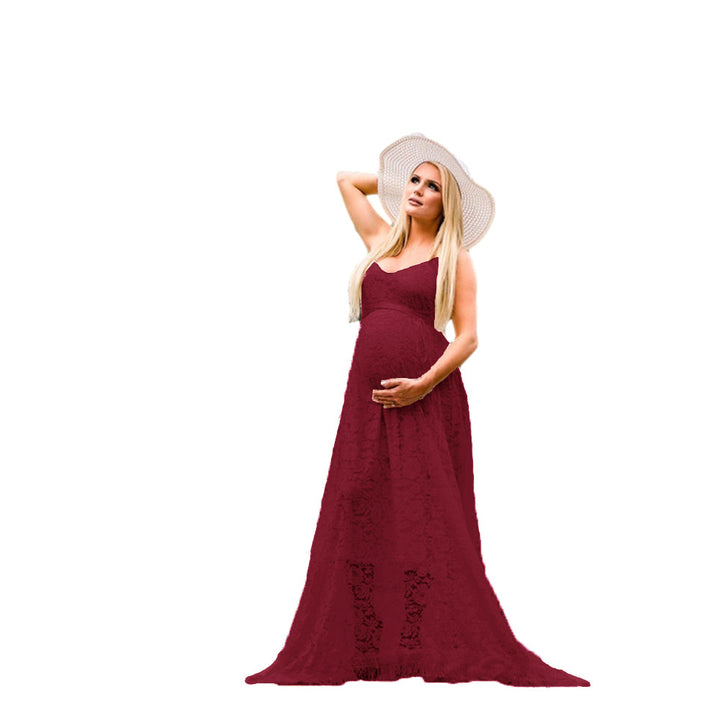 Damen Elegantes Spitzen Schwangerschaft Maxi Kleid Drune