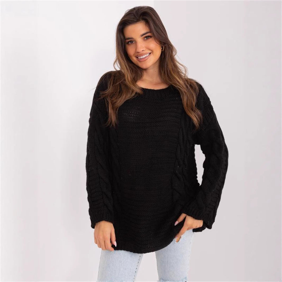 Damen Grobstrickpullover mit modernem Zopfmuster und weiten Ärmeln Drune