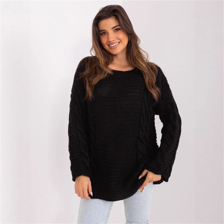 Damen Grobstrickpullover mit modernem Zopfmuster und weiten Ärmeln Drune
