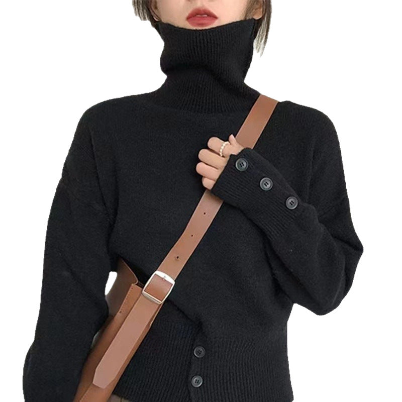 Damen Rollkragenpullover mit Knopfdetails und weichem Material Drune