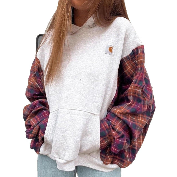 Damen Kapuzenpullover mit modernem Karomuster Drune