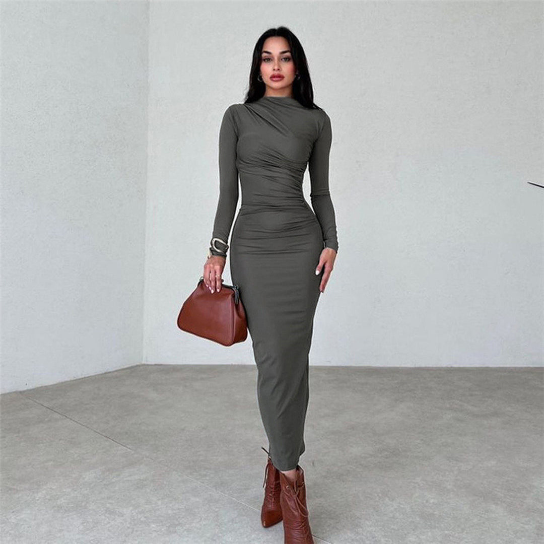 Damen figurbetontes Langarmkleid mit Raffung und elegantem Design Drune