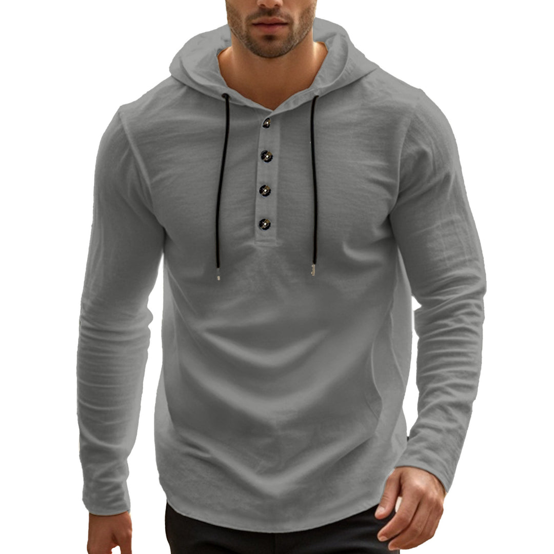Herren lässiges Langarm-Hoodie-Shirt mit Knopfdetails und praktischen Taschen Drune
