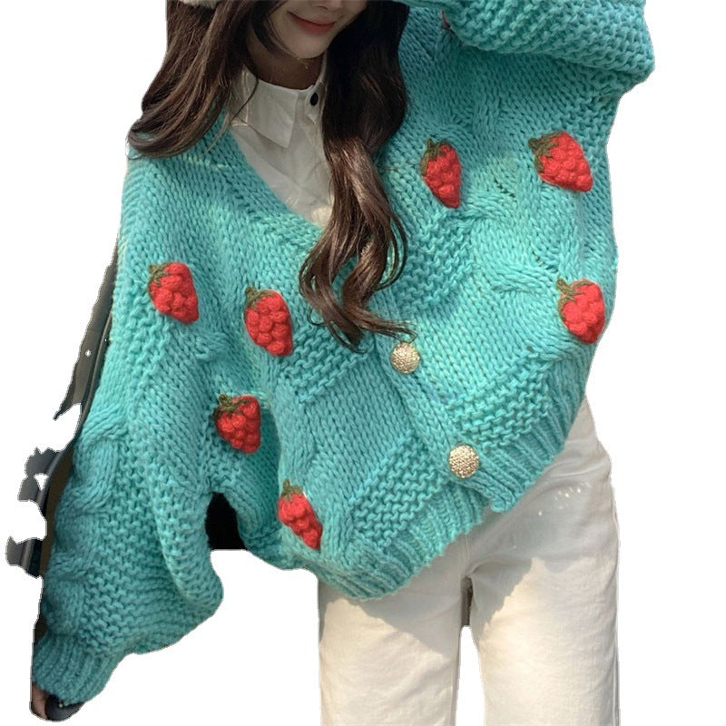 Damen kuschelige Strickjacke mit verspielten Applikationen Drune