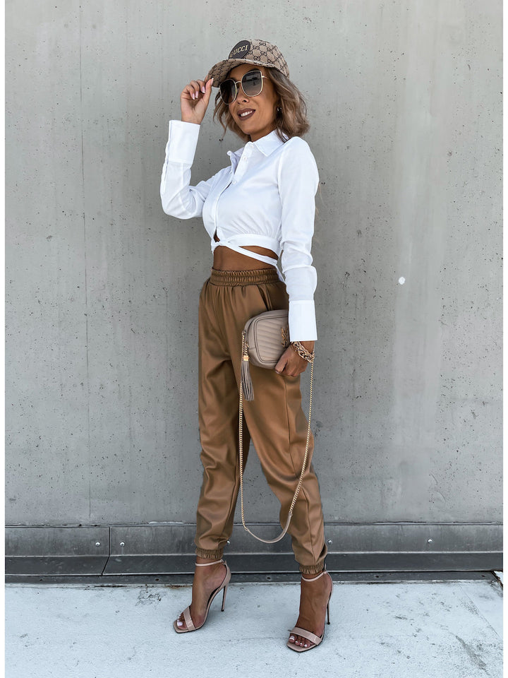 Damen trendige Cropped-Bluse mit Knoten Drune