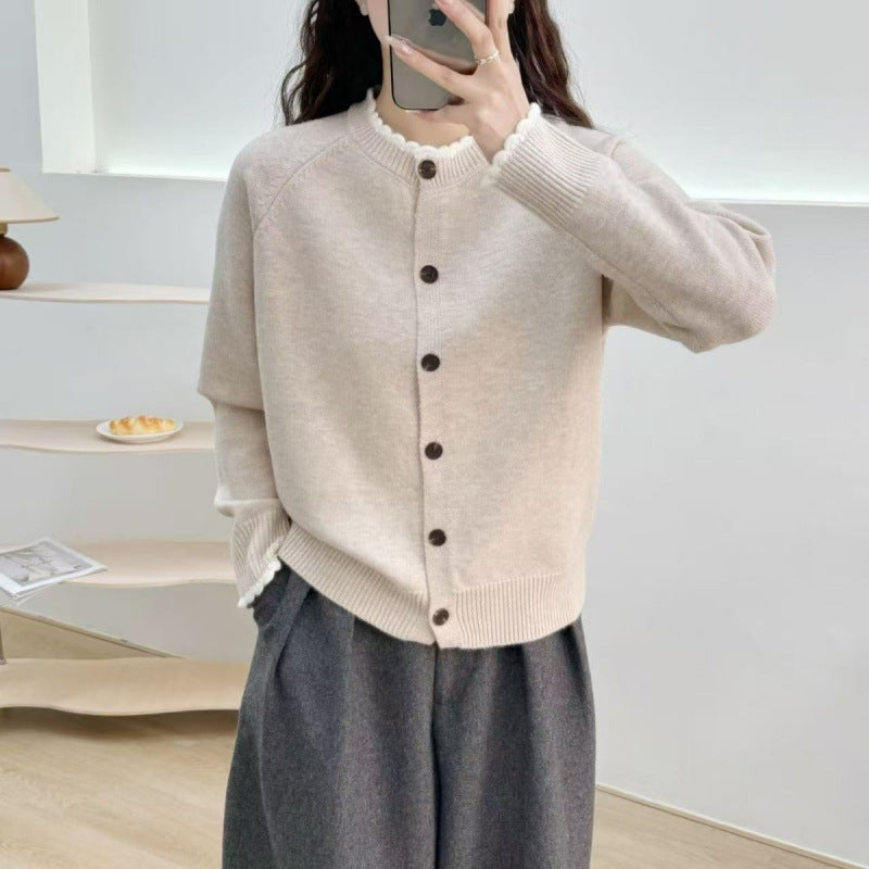 Damen kuschelige Strickjacke mit Rippdetail und Knopfverschluss Drune