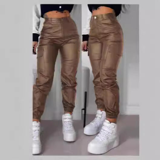 Damen modische Cargo-Hose mit elastischem Bund und Eingrifftaschen Drune