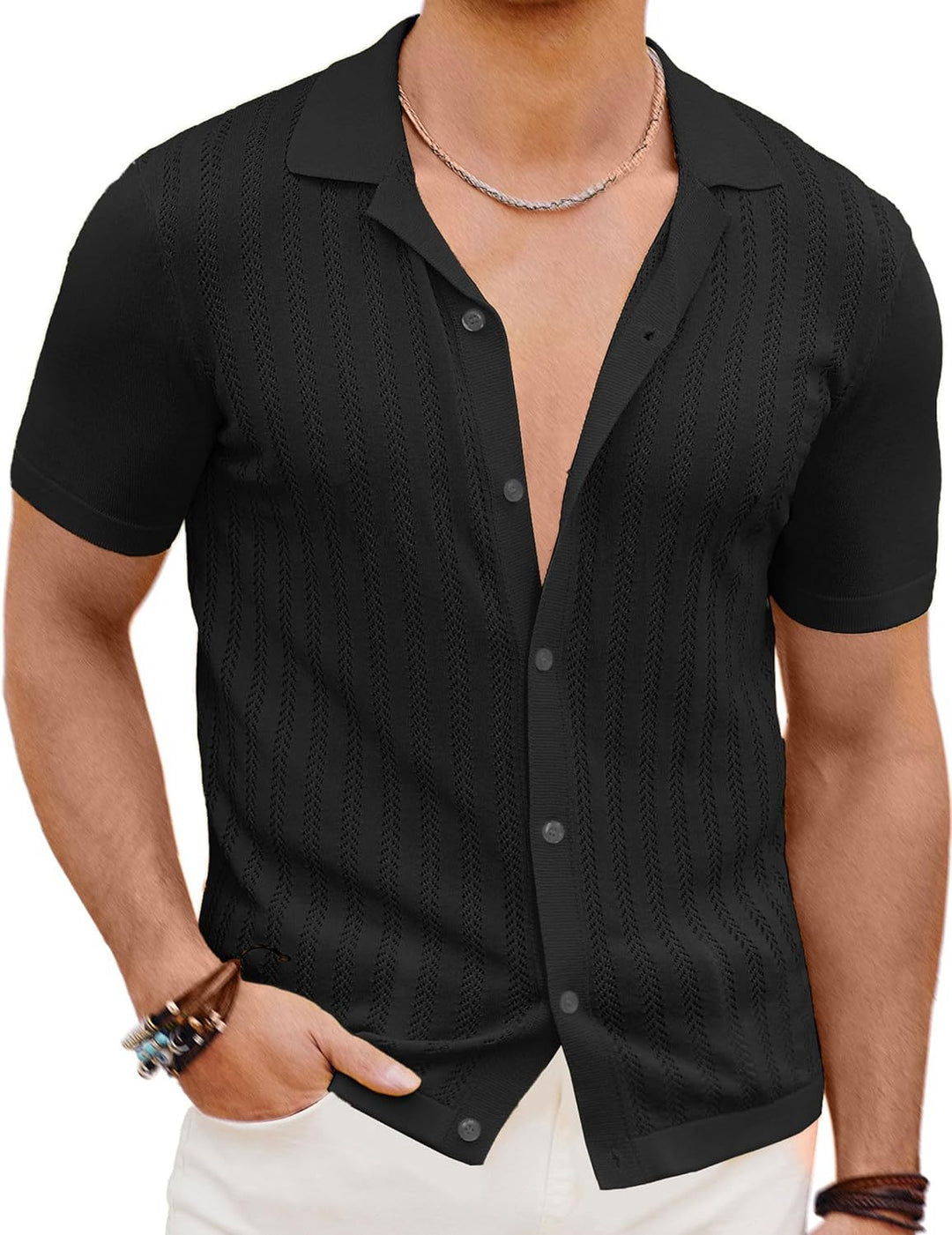 Herren Kurzarm Strickhemd mit strukturiertem Design Drune