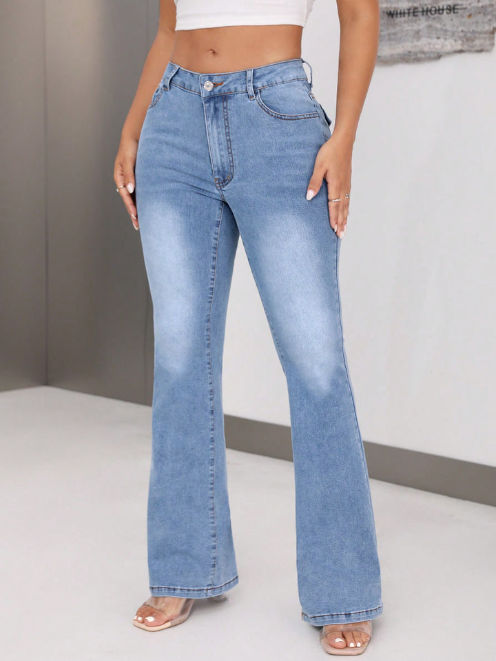 Damen Bootcut Jeans mit hohem Bund und ausgefallenem Design Drune