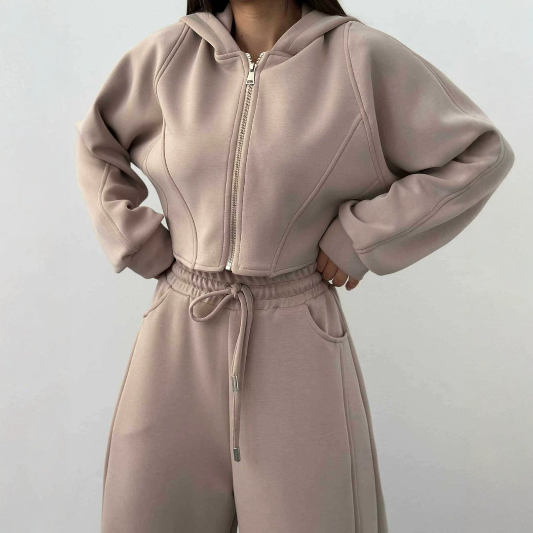 Damen nan weite Highwaist-Loungehose mit Tunnelzug, Eingrifftaschen und Ziernähten Drune