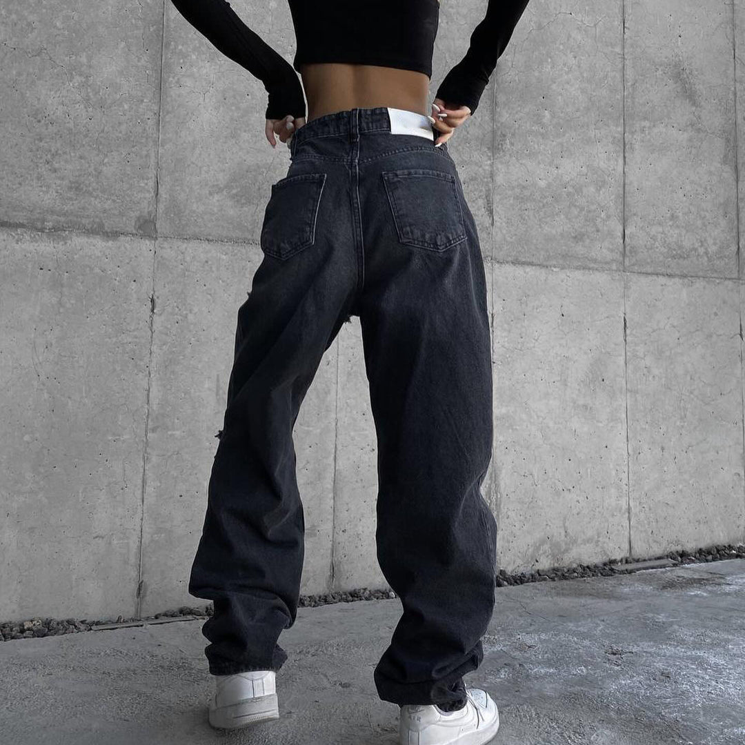 Damen Marlene-Jeans mit asymmetrischem Schnitt und Destroyed-Details Drune