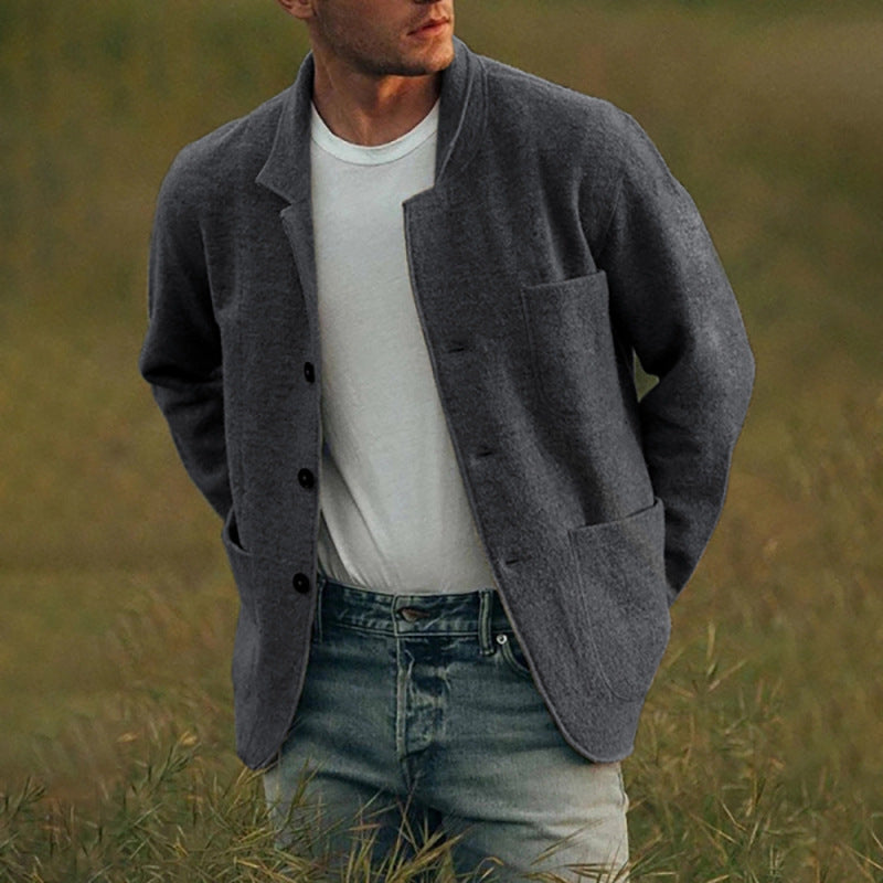 Herren lässige Strickjacke mit aufgesetzten Taschen und modernem Schnitt Drune