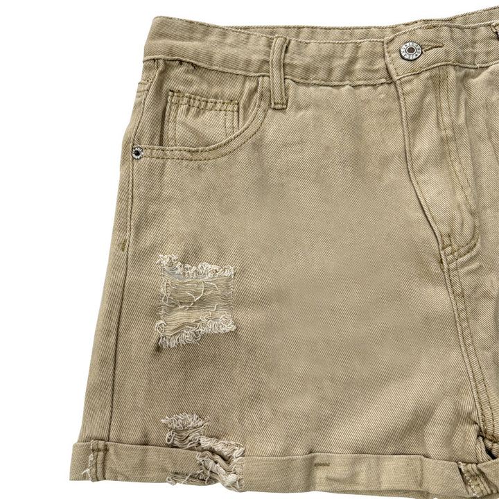 Damen Modische Destroyed Shorts aus Denim mit lässigem Schnitt und fransigen Details Drune