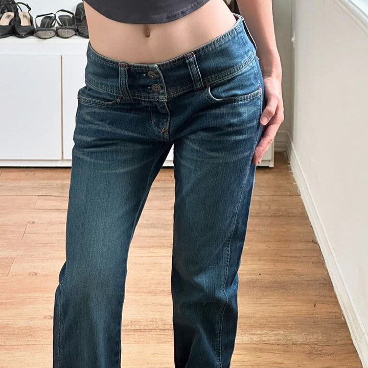 Damen Bootcut Jeans mit hohem Bund und seitlichen Taschen Drune