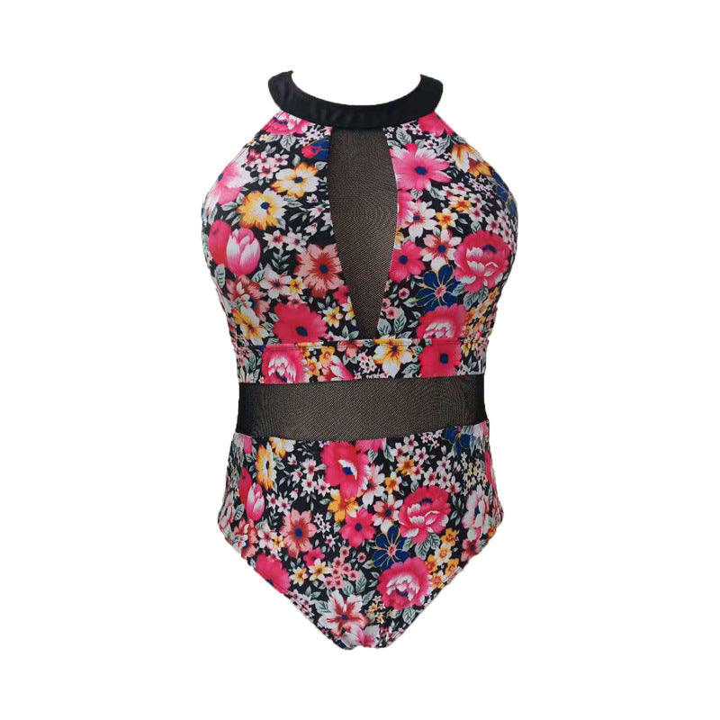 Damen Sportlicher Einteiler Badeanzug mit transparenten Mesh-Einsätzen Drune