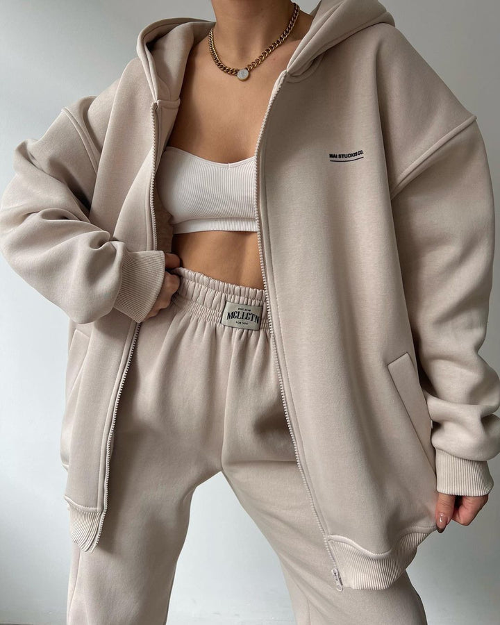 Damen lässiger Oversized Hoodie mit durchgehendem Reißverschluss und praktischen Kängurutaschen Drune