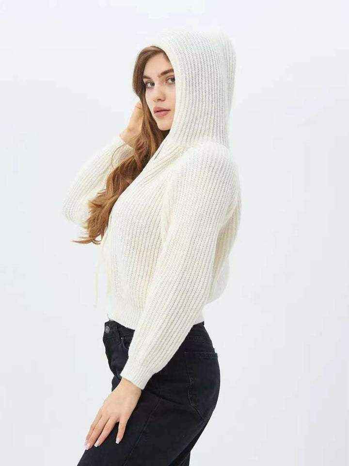 Damen Kuscheliger Kapuzenpullover im Rippdesign mit cropped Schnitt Drune