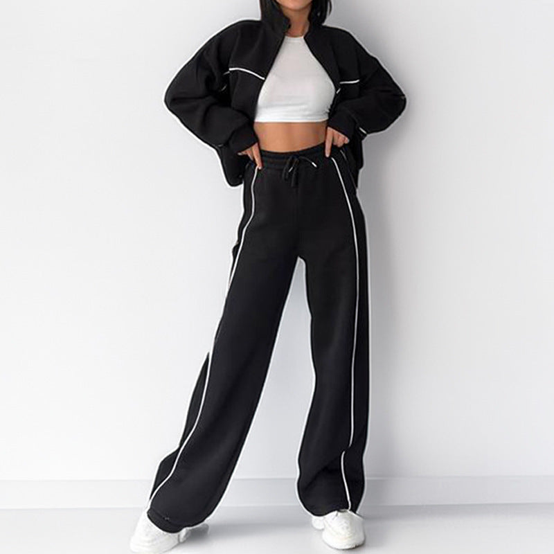 Damen sportliches Set mit hohem Kragen und weitem Bein Drune