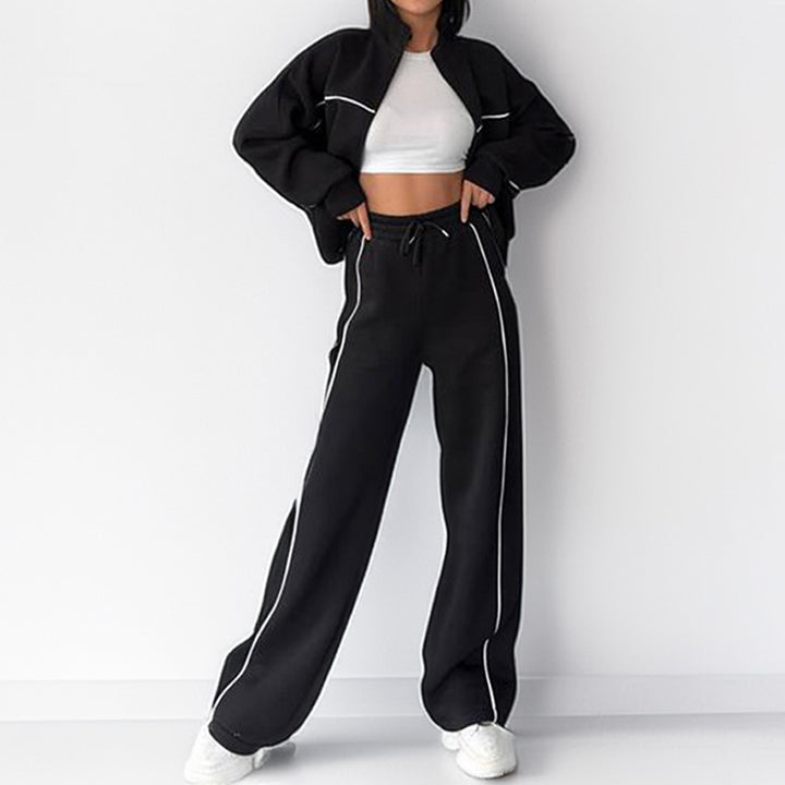 Damen sportliches Set mit hohem Kragen und weitem Bein Drune